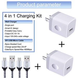 USB Wall Charger Micro USB Cable,4Kit Charging Block USB Charger Cube Plug with Android Micro Cord Cable Compatible Samsung Galaxy S7 Edge A10 A6 M10 J7 J8 S6 S5 Note 5 4, LG, HTC, Moto, Android Phone