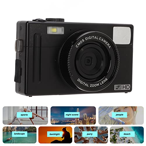 Digital Camera, Full HD 1080P 24MP Vlogging Camera with 16X Digital Zoom, 3in LCD Screen, Rechargeable Battery, Anti Shake Compact Camera for Adults, Kids, Student, Teens, Beginner (Black)