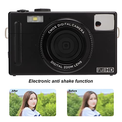 Digital Camera, Full HD 1080P 24MP Vlogging Camera with 16X Digital Zoom, 3in LCD Screen, Rechargeable Battery, Anti Shake Compact Camera for Adults, Kids, Student, Teens, Beginner (Black)