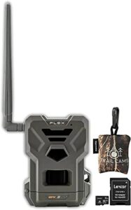 spypoint flex dual-sim cellular trail camera 33mp photos 1080p videos with sound and on-demand photo/video requests – gps enabled classic bundle with 32gb lexar sd card (1 pk)