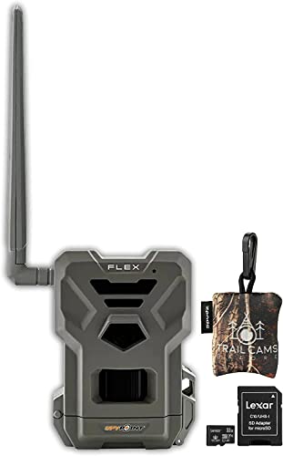SPYPOINT Flex Dual-Sim Cellular Trail Camera 33MP Photos 1080p Videos with Sound and On-Demand Photo/Video Requests - GPS Enabled Classic Bundle with 32GB Lexar SD Card (1 PK)