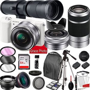 sony a5100 mirrorless camera with e pz 16-50mm f/3.5-5.6 oss white, e 55-210mm f/4.5-6.3 oss, 420-800mm f/8.3 manual telephoto zoom lens + 64gb memory card + professional accessory bundle