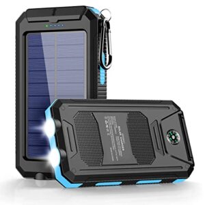 solar charger, 20000mah solar power bank, portable solar phone charger waterproof cellphone external battery packs with dual led flashlights for outdoor camping travel