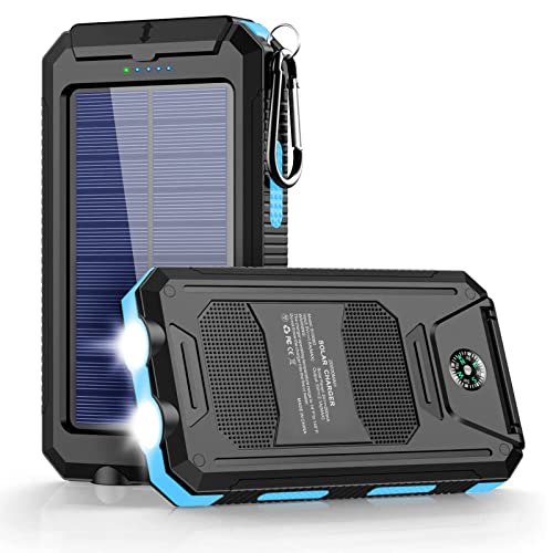 Solar Charger, 20000mAh Solar Power Bank, Portable Solar Phone Charger Waterproof Cellphone External Battery Packs with Dual LED Flashlights for Outdoor Camping Travel