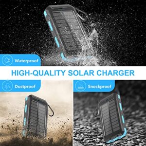 Solar Charger, 20000mAh Solar Power Bank, Portable Solar Phone Charger Waterproof Cellphone External Battery Packs with Dual LED Flashlights for Outdoor Camping Travel