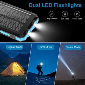 Solar Charger, 20000mAh Solar Power Bank, Portable Solar Phone Charger Waterproof Cellphone External Battery Packs with Dual LED Flashlights for Outdoor Camping Travel