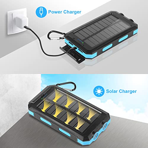 Solar Charger, 20000mAh Solar Power Bank, Portable Solar Phone Charger Waterproof Cellphone External Battery Packs with Dual LED Flashlights for Outdoor Camping Travel