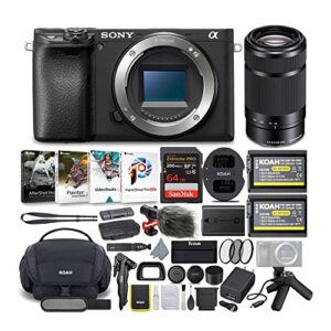 sony alpha a6400 mirrorless digital camera (body only) bundle with e-mount lens (black), shooting grip and tripod, camera system gadget bag, 64gb memory card, 1300mah battery (2-pack) (11 items)