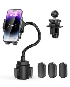 tecknet cup holder phone mount for car – vent clip with cars, trucks – adjustable gooseneck cradles – compatible with iphone, samsung, google and other 4”-7” cell phones
