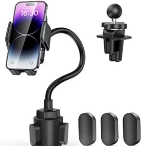 TECKNET Cup Holder Phone Mount for Car - Vent Clip with Cars, Trucks - Adjustable Gooseneck Cradles - Compatible with iPhone, Samsung, Google and Other 4''-7'' Cell Phones