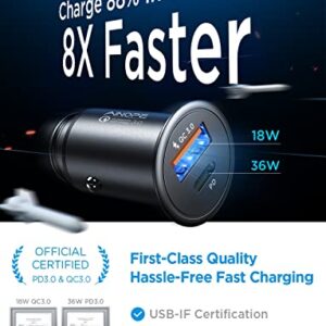 54W USB C Car Charger Fast Charge, AINOPE Super Fast Cigarette Lighter USB Charger Adapter Dual Port PD&QC 3.0 Car Charger USB Fast Charging Compatible with iPhone 14 13 Samsung Galaxy iPad
