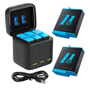 telesin battery charger for gopro hero 11 hero 10 hero 9 magnetic triple charger battery storage charging box with usb type-c cable for go pro 11 10 9 action camera accessories