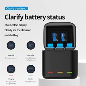 TELESIN Battery Charger for GoPro Hero 11 Hero 10 Hero 9 Magnetic Triple Charger Battery Storage Charging Box with USB Type-C Cable for Go Pro 11 10 9 Action Camera Accessories