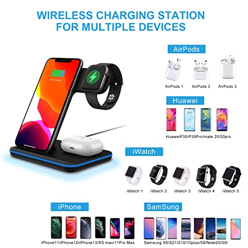 3 in 1 Fast Wireless Charging Station for iPhone/iWatch/Airpods, Wireless Charger Stand for iPhone 14/13/12/11/Pro Max/X/Xs Max/8/8 Plus, iWatch Series 8/7/6/5/SE/4/3/2, AirPods 3/2/pro (Z5A,Black)