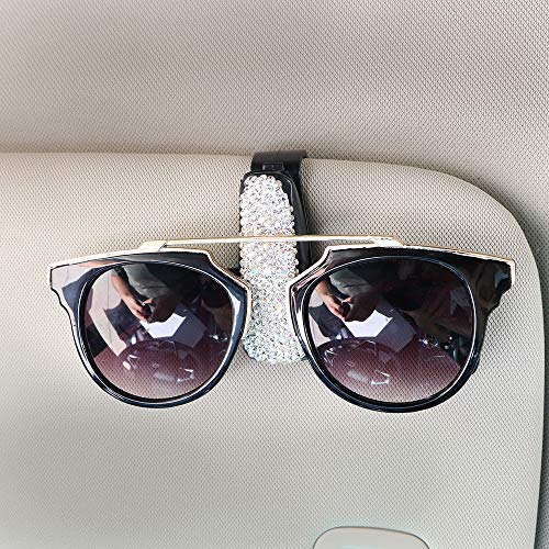 KEEPFINE Bling Crystal Car Phone Mount with Free Glasses Holders for Car Sun Visor,Universal Cell Phone Holder for Dashboard,Windshield and Air Vent,Bling Car Accessories for Women(Silver)