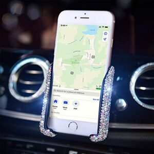 KEEPFINE Bling Crystal Car Phone Mount with Free Glasses Holders for Car Sun Visor,Universal Cell Phone Holder for Dashboard,Windshield and Air Vent,Bling Car Accessories for Women(Silver)