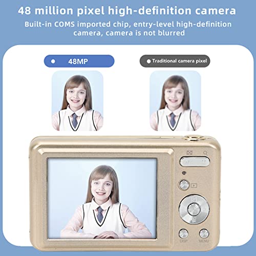 Digital Camera with 2.7in Display, 48MP Vlogging Camera, 8X Digital Zoom Kids Portable Small Camera, for Children Teens Kids Boys Girls Seniors (Gold)