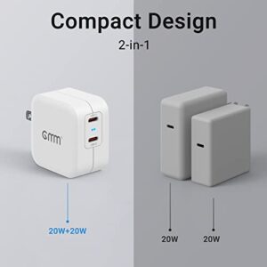 USB C Charger, GMM 40W Dual USB C Wall Charger Fast Charging, 2 Port 20W USB C Block with Foldable Plug, Compact GaN III USB C Power Adapter for iPhone 14/14 Pro/14 Pro Max/13 Pro, iPad, Galaxy, Pixel