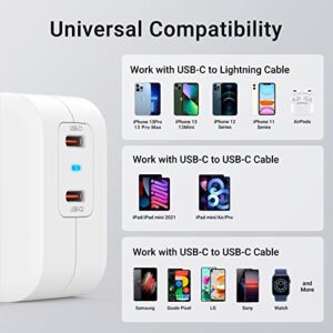 USB C Charger, GMM 40W Dual USB C Wall Charger Fast Charging, 2 Port 20W USB C Block with Foldable Plug, Compact GaN III USB C Power Adapter for iPhone 14/14 Pro/14 Pro Max/13 Pro, iPad, Galaxy, Pixel