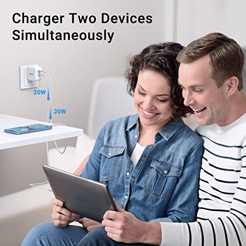 USB C Charger, GMM 40W Dual USB C Wall Charger Fast Charging, 2 Port 20W USB C Block with Foldable Plug, Compact GaN III USB C Power Adapter for iPhone 14/14 Pro/14 Pro Max/13 Pro, iPad, Galaxy, Pixel