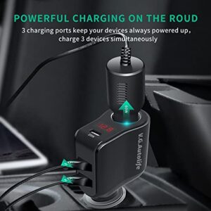 Car Cigarette Lighter Adapter PD 20W Charger Extension,Dual USB 5V/3.1A Socket Splitter with PD 20W USB-C Fast Charge and Double USB and Voltage Meter, Cigarette Lighter fit for 12V/24V Outlet