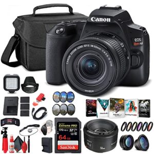 canon eos rebel sl3 dslr camera with 18-55mm lens (black) (3453c002), canon ef 50mm lens, 64gb memory card, color filter kit, case, filter kit, corel photo software, 2 x lpe17 battery + more (renewed)