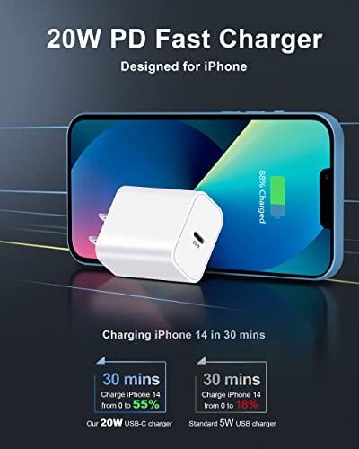 iPhone 14 13 12 Fast Charger [Apple MFi Certified], ARCCRA 20W PD Fast USB C Wall Charger Block + 40W 2Port USB C Car Charger + 2 X 6FT Lightning Cable for iPhone 14 13 12 Pro Max Mini 11 XS XR, iPad