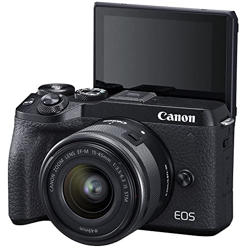 Canon EOS M6 Mark II Mirrorless Camera with 15-45mm Lens and EVF-DC2 Viewfinder (3611C011) + Canon EF-M Lens Adapter + Canon EF 50mm Lens + 64GB Tough Card + Case + Filter Kit + More (Renewed)