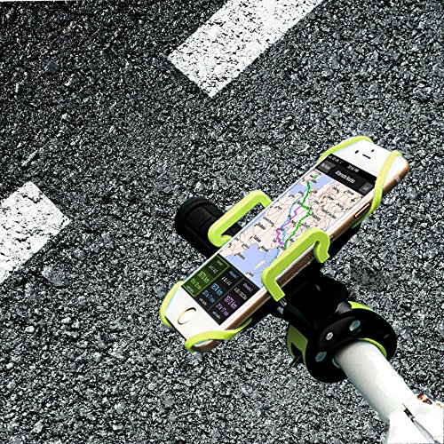 ihens5 Bike Phone Mount, Motorcycle & Mountain Bike Handlebar Phone Mount Bicycle Golf Cart Stroller Cell Phone Holder with Rubber Strap 360 Degrees Rotate for iPhone X 8 7 6 6s Plus Samsung (Green)