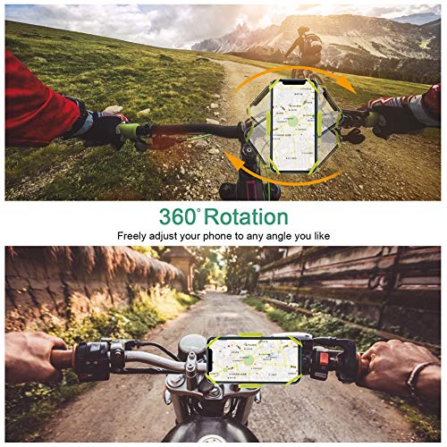 ihens5 Bike Phone Mount, Motorcycle & Mountain Bike Handlebar Phone Mount Bicycle Golf Cart Stroller Cell Phone Holder with Rubber Strap 360 Degrees Rotate for iPhone X 8 7 6 6s Plus Samsung (Green)