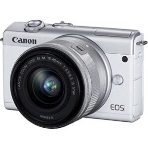 Canon EOS M200 Mirrorless Digital Camera with 15-45mm Lens (White) (3700C009) + Canon EF-M Lens Adapter + Canon EF 50mm Lens + 64GB Card + Case + Corel Photo Software + More (Renewed)