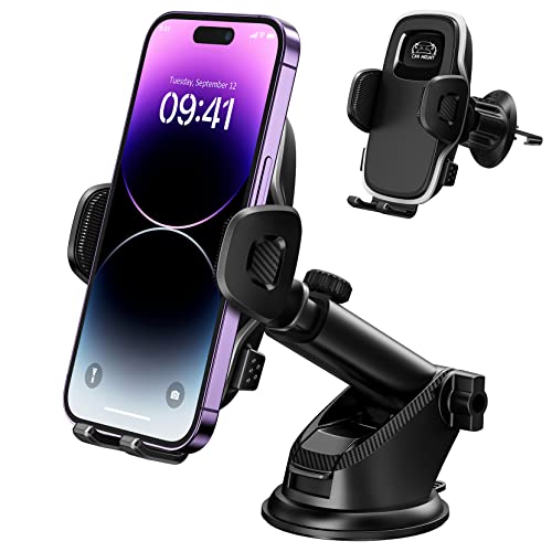 OBAZHA Car Cell Phone Holder Mount - 3in1 Car Cell Phone Holder for Dashboard, Air Vent, Windshield Compatible with iPhone, Samsung Galaxy and 4.7 to 6.9 inches Other Smart Phones