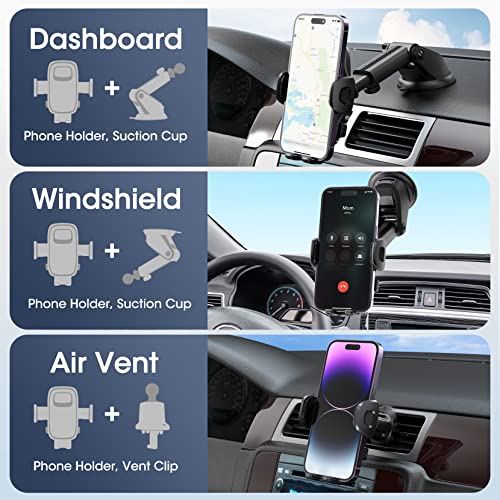 OBAZHA Car Cell Phone Holder Mount - 3in1 Car Cell Phone Holder for Dashboard, Air Vent, Windshield Compatible with iPhone, Samsung Galaxy and 4.7 to 6.9 inches Other Smart Phones