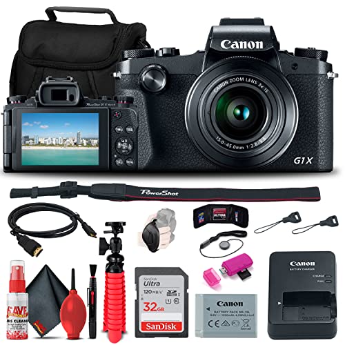 Canon PowerShot G1 X Digital Camera (5249B001) + 32GB Card + Card Reader + Case + Flex Tripod + HDMI Cable + Hand Strap + Cap Keeper + Memory Wallet + Cleaning Kit (Renewed)