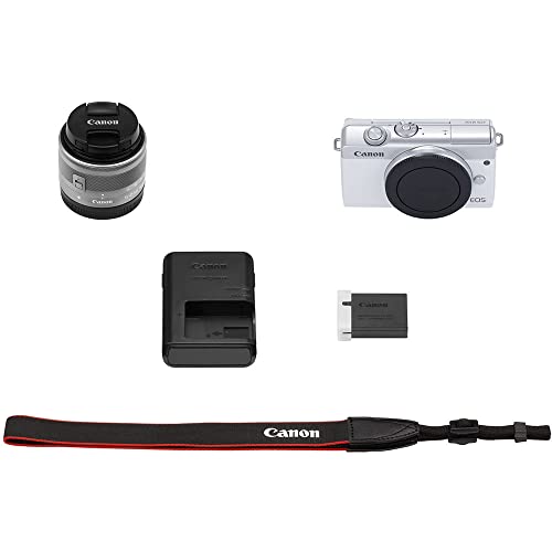 Canon EOS M200 Mirrorless Digital Camera with 15-45mm Lens (White) (3700C009) + Canon EF-M Lens Adapter + Canon EF 24-70mm Lens + 64GB Card + Case + Photo Software + More (Renewed)