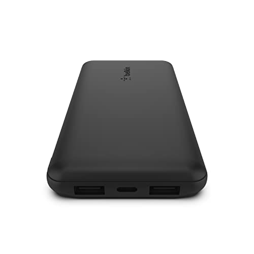 Belkin USB-C Portable Charger Power Bank, 10,000 mAh with 1 USB-C Port and 2 USB-A Ports for up to 15W Charging for iPhone 14 Pro, 14 Pro Max, AirPods, iPad, Galaxy S23, S23+, Ultra - Black