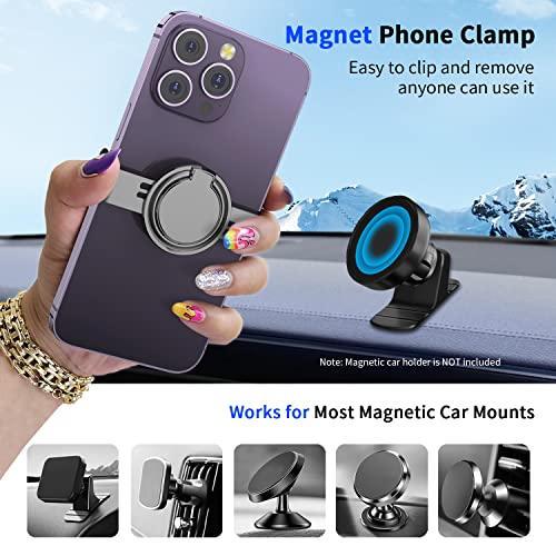 Magnet Phone Clamp with Ring Holder [4 Strong Magnets] Magnetic Gym Phone Clip Grip for Most Magnet Car Mount & All Metal Plate Compatible with iPhone 14/13/12/11 Pro Max, Android (Pro-Gray)
