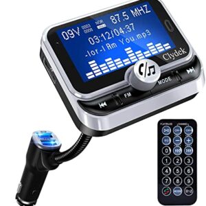 Bluetooth FM Transmitter for Car, Clydek Car Charger Adapter 1.8” Large Display Bluetooth Car Adapter, 4 Music Play Modes,Fast Charger,Hands Free,AUX Input&Output