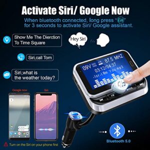 Bluetooth FM Transmitter for Car, Clydek Car Charger Adapter 1.8” Large Display Bluetooth Car Adapter, 4 Music Play Modes,Fast Charger,Hands Free,AUX Input&Output