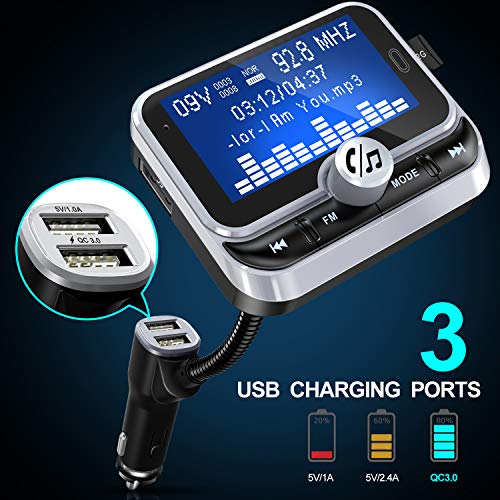 Bluetooth FM Transmitter for Car, Clydek Car Charger Adapter 1.8” Large Display Bluetooth Car Adapter, 4 Music Play Modes,Fast Charger,Hands Free,AUX Input&Output