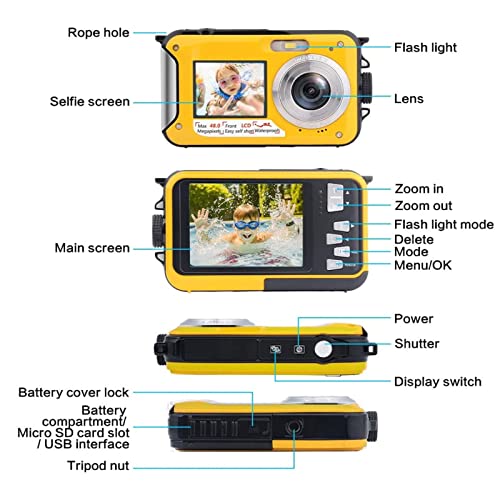 SHENGAO Underwater Camera - Dual Screens Full HD 2.7K 48MP Digital Camera LCD Displays