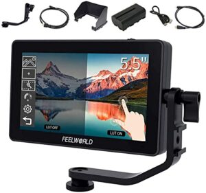 feelworld f6 plus 5.5 inch touch screen dslr camera field monitor with 3d lut small full hd 1920×1080 ips screen suppor 4k hdmi include tilt arm +battery + charger…
