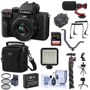 panasonic lumix dc-g100 mirrorless camera black with g vario 12-32mm f/3.5-5.6 as lens – bundle with 64gb sdxc card, soulder bag, spare battery, compact charger, pc software, 61″ tripod, and more
