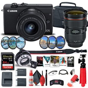 canon eos m200 mirrorless digital camera with 15-45mm lens (3699c009) + canon ef-m lens adapter + canon ef 24-70mm lens + 64gb card + case + filter kit + corel photo software + more (renewed)