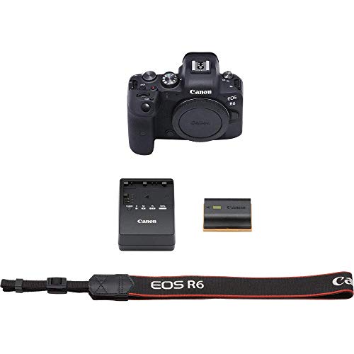 Canon EOS R6 Mirrorless Digital Camera (Body Only) 4082C002 + 2 x 64GB Memory Card + Case + Corel Software + 3 x LPE6 Battery + External Charger + Card Reader + LED Light + HDMI Cable + More (Renewed)