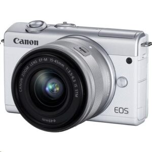 canon eos m200 compact mirrorless digital vlogging camera with ef-m 15-45mm lens, vertical 4k video support, 3.0-inch touch panel lcd, built-in wi-fi, and bluetooth technology, white