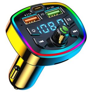car mp3 player bluetooth 5.0 fm bluetooth transmitter w/2 usb charger and pd qc interface wireless fm modulator w/ built-in mic and cvc technology car radio adapter for for smart phone