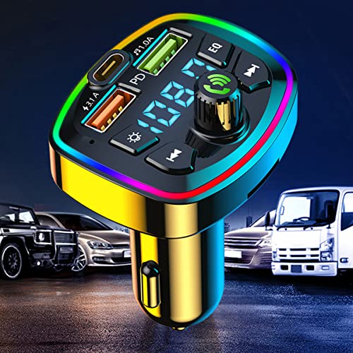 Car MP3 Player Bluetooth 5.0 FM Bluetooth Transmitter w/2 USB Charger and PD QC Interface Wireless FM Modulator w/ Built-in Mic and CVC Technology Car Radio Adapter for for Smart Phone