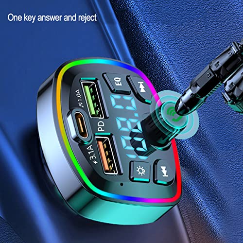 Car MP3 Player Bluetooth 5.0 FM Bluetooth Transmitter w/2 USB Charger and PD QC Interface Wireless FM Modulator w/ Built-in Mic and CVC Technology Car Radio Adapter for for Smart Phone