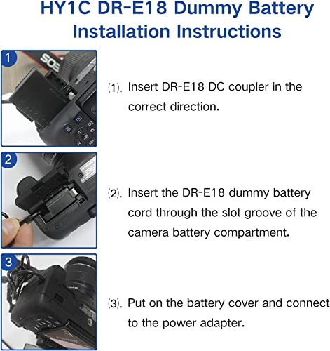 HY1C ACK-E18 AC Power Adapter LP-E17 Dummy Battery DR-E18 DC Coupler Kit for Canon EOS Rebel T6i T6s T7i T8i RP R10 SL2 SL3 R10 77D 200D 250D 750D 760D 800D 850D Cameras